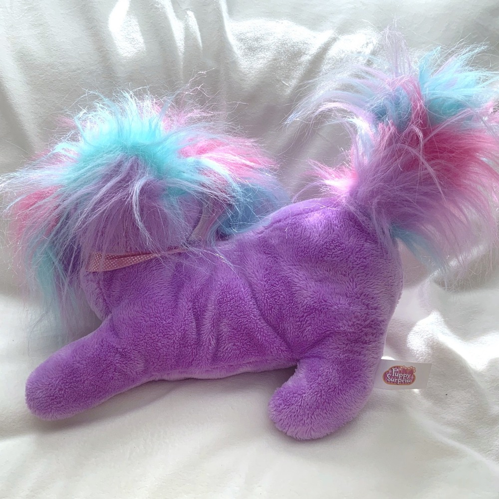 Puppy Surprise Purple Plush Purse Bag Rainbow Hair Puppy Dog 12" Plush Toy - Picture 4 of 8